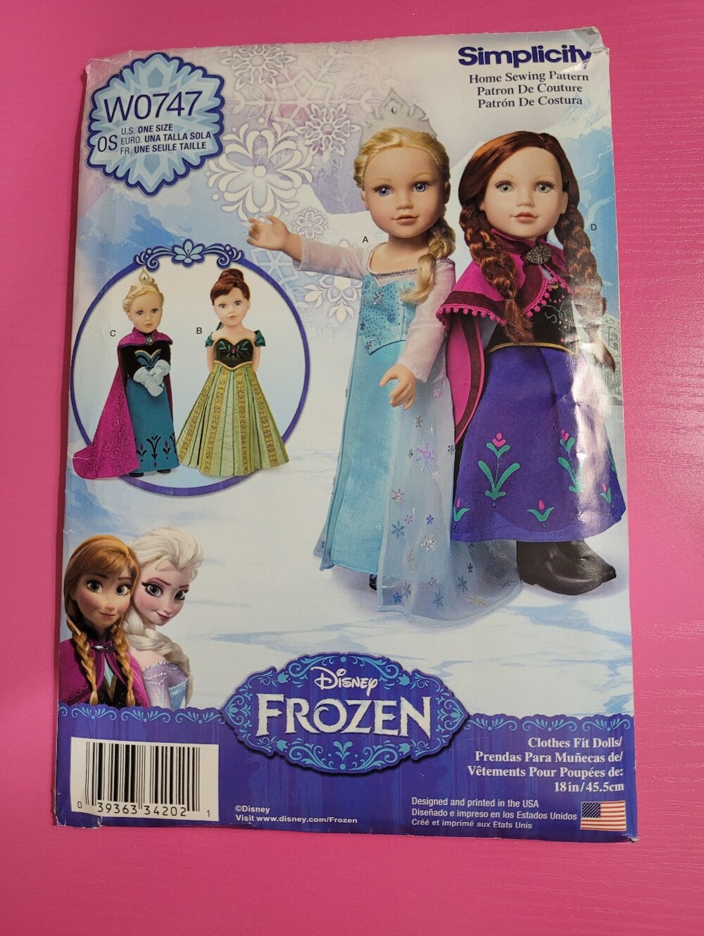 Simplicity 18" Doll Size Disney Frozen Doll Costume Sewing Pattern W0747 (1213)